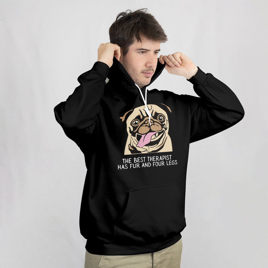 Black Pug Lover Hoodie – "The Best Therapist Has Fur and Four Legs" - CAPITAL SOCKS