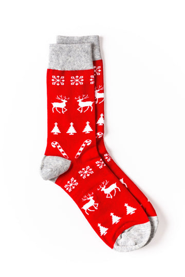 Classic Christmas Socks Red with Reindeer, candy canes and christmas trees - CAPITAL SOCKS